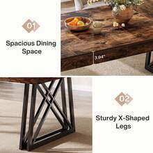 Tribesigns Dining Table For 4-6, 160 Cm Farmhouse Kitchen Table With Sturdy Metal Legs, Rectangular Dinner Furniture For Home, Living Room, Rustic Brown & Black - Brown - View 4
