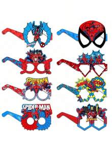 Marvel 1set/8pcs,Superhero Spider Man, Party Photography Props, Paper Glasses, Hero Themed Eye Accessories, Party Supplies, Superhero Paper Glasses, Birthday Party Photography Props Gifts, Suitable As Birthday Gifts, Teacher Gifts, Halloween, Christmas, Welcome Season, Party Decorations, Holiday Party Gifts, Holiday Party Essentials - Multicolor - View 2