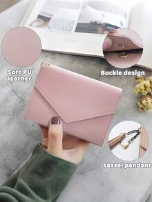 Tassel Pendant Decor Wallet Trifold Slim Card Holder Wallet With 1 ID Window 6 Slots 1 Cash Grid Card Holder Multi-Function Wallet Women Short Wallet Fold Coin Purse Purse Flap Card Case Envelope Bag For Travel Vacation Outdoor Travel Essentials - A - View 7