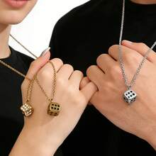 Dây chuyền mặt hình xúc xắc mạ vàng bằng thép không gỉ, kiểu dáng đôi, phong cách hip hop tối giản, chống thấm nước, thích hợp đeo hàng ngày, quà tặng lý tưởng cho dịp kỷ niệm. - Vàng - Xem 2