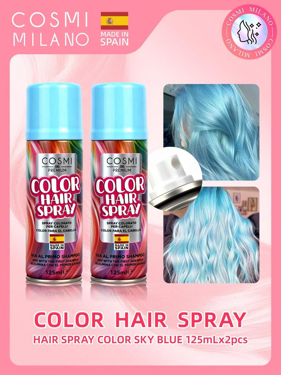 COSMI MILANO Made In Spain 125ml Spray, Temporary Hair Dye 125ml, 5 Vibrant Colors, Easy To Apply And Remove With Shampoo, Light, Long-Lasting And Gentle On Hair Formula, Create Your Exclusive Look For Summer, Beach, Parties And Holidays, Creative Festivals And Special Evenings, Unique And Personal Style. - CELESTE 212 - 查看 1