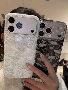 Elegant Romantic Lace Floral Print Glitter Transparent Soft Phone Case, Compatible With IPhone 17 Pro Max, 17 Pro, 17, 16 Pro Max, 16 Pro, 16, 15 Pro Max, 15 Pro, 15, 14 Pro Max, 14 Pro, 14, 13 Pro Max, 13 Pro, 13, 12 Pro Max, 12 Pro, 12, 11, Creative Fashion Transparent Soft Shell, Glossy Jelly Material, Shock-Proof Protective Cover - 黑色蕾絲 - 查看 1