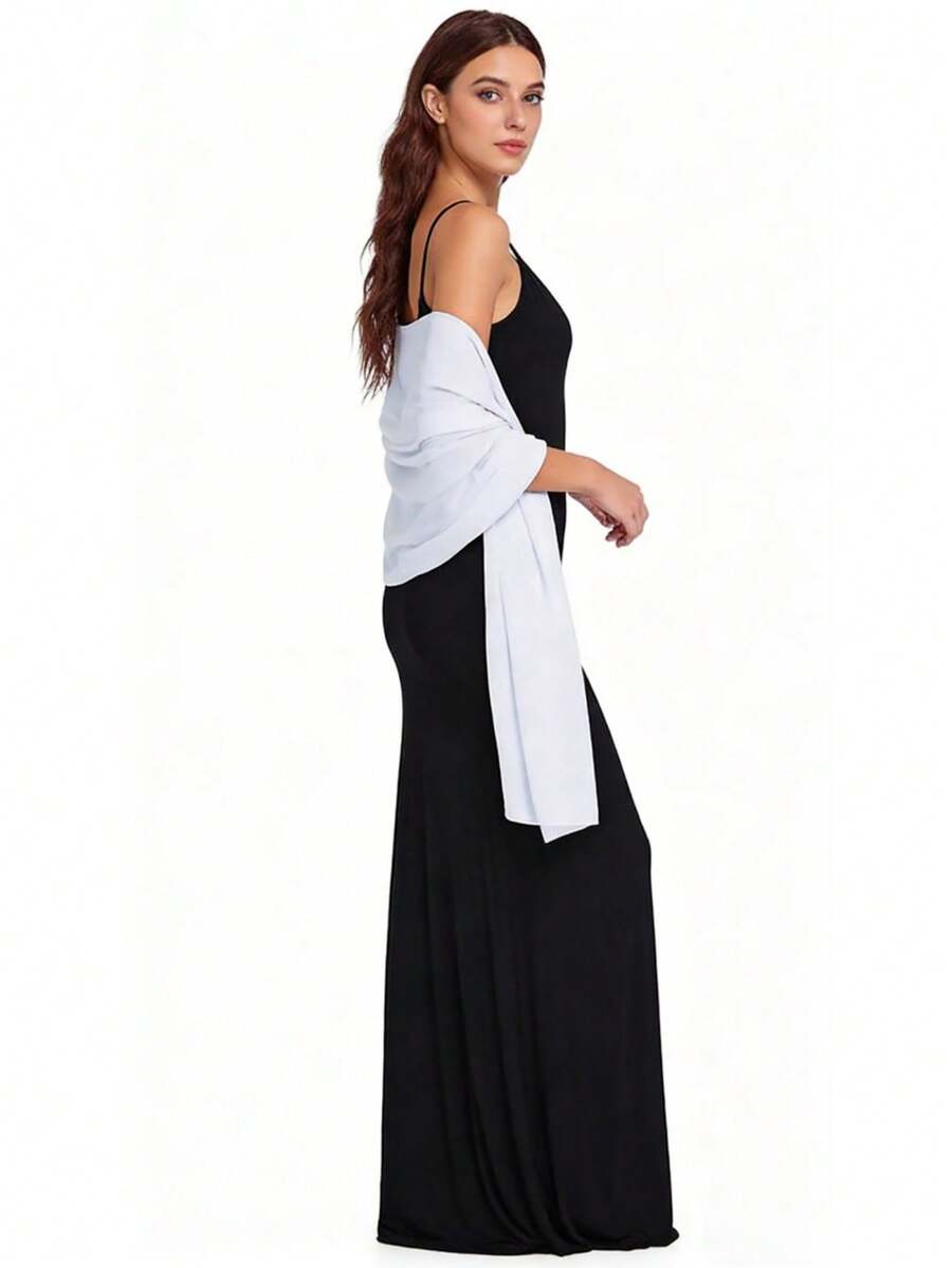 Khăn choàng nữ mềm mại, màu trắng tinh khiết, trong suốt, chất liệu chiffon, thích hợp cho các dịp trang trọng, tiệc tùng và lễ kỷ niệm. - trắng - Xem 1