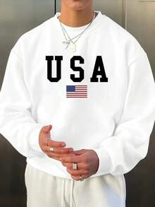 Blusa de Moletom Gola Redonda Confortável Algodão para Frio Inverno Dia a Dia Modelo: USA - Novidade Promoção Especial - Branco - Visão 1