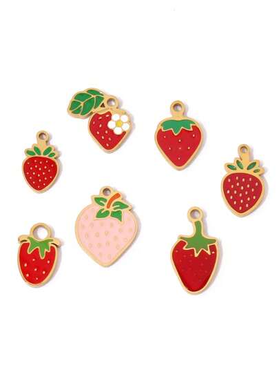 2 piezas de hallazgos de colgante de fresa de acero inoxidable esmaltado chapado en oro de 18K, dijes de fruta para hacer joyas DIY, suministros y accesorios