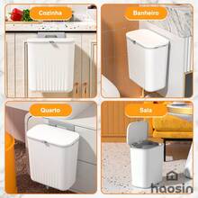 [haosin]Lixeira de Parede 9L(2.38Gal) Branco Estilo Creme | Ideal para Cozinha Sala Quarto | Portátil com Gancho Grátis | Presente Perfeito - Branco - Visão 6