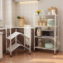 Upgraded Home 4-Tier Foldable Storage Shelf With Wheels ,Collapsible Shelving Unit,750 Lbs Large Capacity Storage Trolley,Display Metal Rack, Rolling Cart For Books,Kitchen Storage Shelves, Garage Storage,Pantry & Closet Organizer, Office Room,Decor,Bathroom(Black/White/Pink/Green),No Assembly - 彩色 - 查看 2