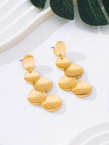 一对时尚几何圆形吊坠耳环，适合女性参加派对、聚会、日常佩戴，百搭礼物。 - 金黃色 - 查看 4