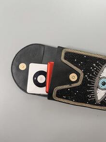 Túi đựng điện thoại và thẻ đính hạt hình mắt bí ẩn phong cách Bohemian, chất liệu da PU cao cấp, dây đeo điều chỉnh được để đeo vai/đeo chéo, tiện dụng đựng điện thoại, son môi, chìa khóa, ngăn đựng thẻ dung tích lớn chứa được 11 thẻ. - màu đen - Xem 7