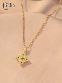 Hihho 1pc Green Shadow Clover Necklace, Gentle Daily Wear, Romantic Vibe Choker For Dates & Gatherings, 2 Options Available - Four-leaf Clover - View 2