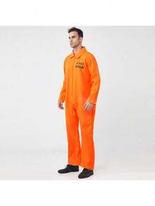 1pc Adult Men's Orange Prisoner Costume, New Arrival European And American Style Convict Outfit - Burnt Orange - View 7