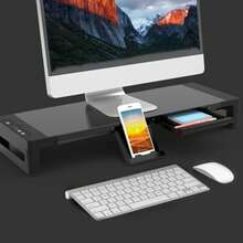 Soporte para Monitor de ordenador USB 3,0, soporte para Monitor de carga inalámbrica, organizador de escritorio de almacenamiento para teclado y ratón, para ordenador portátil y PC - Negro - Ver 6