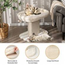 COSTWAY 2-Tier Cat Tree For Indoor Cats, Cat Tower W/ Top Perch & Sisal Scratching Panel & Jingling Fur Ball Toy, Cozy Cat Bed & Scratching Post, Modern Cat Furniture, Fun Kitten Activity Center, Beige - 杏色 - 查看 5
