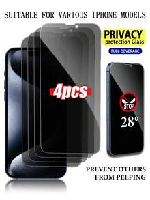 4片装防窥钢化玻璃屏幕保护膜，兼容 X/XR/11/12/13/14/15/16/17/17 Plus/17 Pro/17 Pro Max，9H硬度，护眼，高精度贴合，防水，全覆盖防窥玻璃 - 黑色 - 查看 30