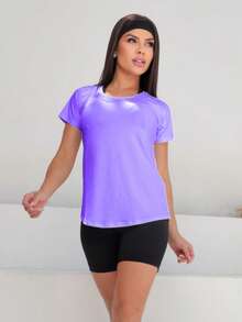 Women's Sports Gym T-Shirt For Training Polyamide - Màu tím - Xem 3