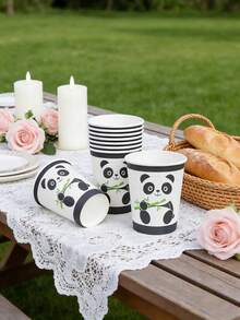 9盎司可爱熊猫一次性纸杯 - 卡通动物派对杯，适合10/25位客人 | 生日、野餐、露营、新娘送礼会礼物 - 彩色 - 查看 1