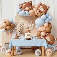 DBear Balloon Garland Arch Kit 124PCS Balloons For Bear Theme Decorations Boho Wedding Bridal Engagement Anniversary Birthday Party Plies - xanh nâu - Xem 3