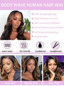 Tóc giả ren phía trước kiểu ombre highlight gợn sóng 13x4, màu nâu #1B/30, mật độ 180%, tóc giả balayage làm từ tóc người, phù hợp cho nữ sử dụng hàng ngày và dự tiệc. - S1/30 - Xem 4