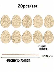 40 piezas de huevos de Pascua de madera sin terminar - Huevos en blanco con varios patrones, perfectos para manualidades DIY. Incluye cuerdas de yute para la búsqueda de huevos de Pascua, decoración de primavera, ceremonias de eclosión y celebraciones de primavera. - Multicolor - Ver 10