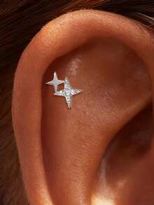 1件925纯银莫桑石浪漫星月耳钉,低过敏性纯银平底耳骨耳廓穿孔耳钉,适合女性日常佩戴、派对、婚礼和宴会等场合。 - 銀色 - 查看 4