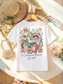 Disney Women's T-Shirt Featuring A Classic Characters From Toy Story Such As Woody, Buzz Lightyear, Jessie, Mr. Pricklepants, Hamton, Red Heart Horse, Three-Eyed Boy, And Bouncy Dog Cartoon Print. Crafted From Soft, Comfortable, And Durable Fabric, This Spring/Summer Women's Crew Neck Tee Is Perfect For Everyday Wear-Shopping, Parties, Travel, Or Gatherings. It Also Makes An Exquisite Gift. - Blanc - Voir 3