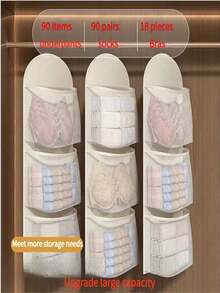 1/2/3 Estante de pared montado con bolsas de rejilla con bolsillos transparentes, para almacenar ropa interior y calcetines; Organizador colgante de almacenamiento de múltiples capas, adecuado para dormitorio y armario del hogar; Bolsa de almacenamiento de sujetador y pantis que ahorra espacio - Multicolor - Ver 4