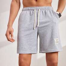Driftmere 男士宽松字母拼接细节抽绳腰带短裤，宽松运动短裤，灰色短裤，透气舒适，适合日常休闲、运动、度假等多种场合，夏季 - 淺灰色 - 查看 8