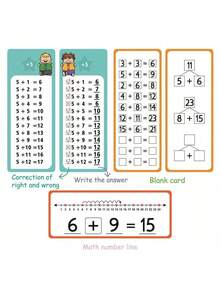 1 set de tarjetas de aprendizaje de matemáticas, borrables, suma, resta, multiplicación, división, herramienta educativa de aprendizaje, arte & manualidades, suministros de pintura - color - Ver 4