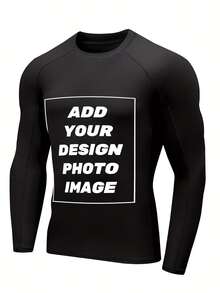 Custom Men's Basic Skins Long Sleeve Rash Guard Swim Shirts Personalized Print Quick Dry Bathing Shirt For Men Fishing Surfing- Add Your Image Photo Design Special Gift - 黑色 - 查看 5