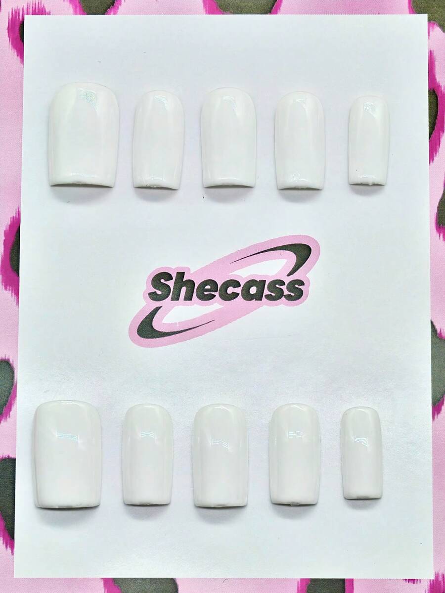 10 piezas de uñas cuadradas hechas a mano, estilo Y2K Baddie, color nude y blanco para fiestas y festivales musicales, adecuado para mujeres y niñas, incluye herramientas, gran regalo para las uñas de las damas - Blanco - Ver 1