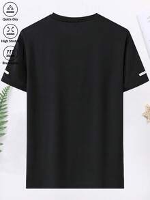 1件 2026 男士运动健身T恤，户外锻炼印花健身房慢跑休闲通勤T恤 - 黑色 - 查看 3