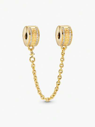  Charm de Clip Cadena de Següridad del Logotipo de Pandora Recubrimiento en oro de 14k