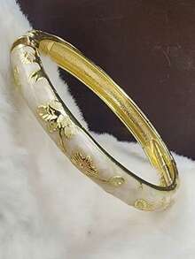 1 pieza Brazalete de estilo vintage con esmalte floral dorado, brazalete de oro, accesorio de joyería, para uso diario y regalo de vacaciones - Multicolor - Ver 3