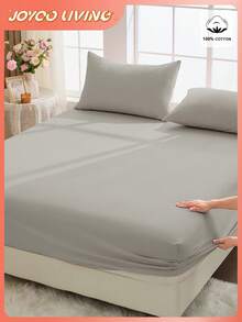 2/3件套100%纯棉床笠套装，纯色床上用品，舒适家纺，柔软透气床垫保护套，亲肤床裙套装，适合四季房间装饰，浅灰色 - 淺灰色 - 查看 11