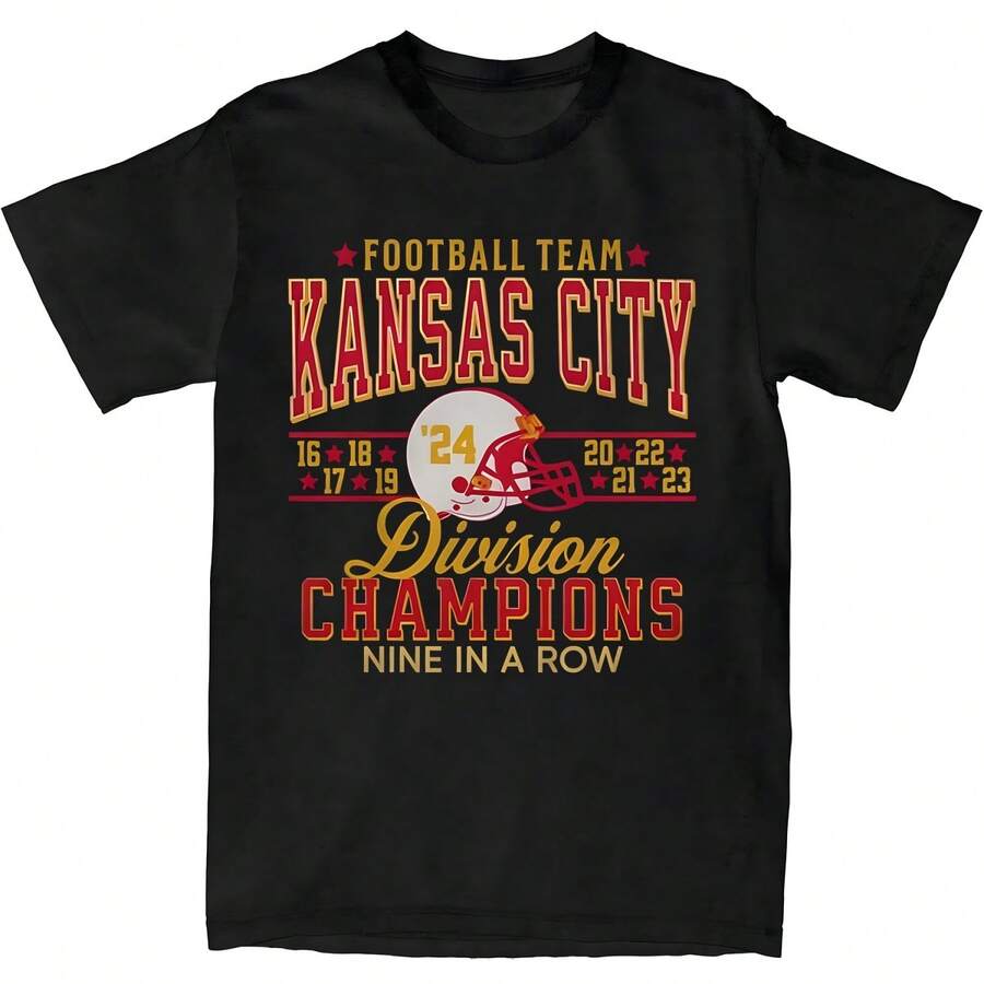 Kansas City Football Team Division Champs 2024 Unisex Softstyle Shirt, Retro Chief Football Shirt, V - 黑色 - 查看 1