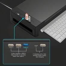 Soporte para Monitor de ordenador USB 3,0, soporte para Monitor de carga inalámbrica, organizador de escritorio de almacenamiento para teclado y ratón, para ordenador portátil y PC - Negro - Ver 8