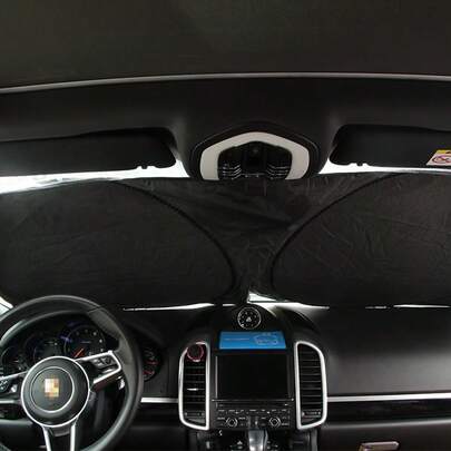 Silver-Coated Double-Layered Car Sun Shade, Universal Front Windshield Sunscreen Cloth For Summer, Foldable And Easy To Store Sun Visor, No Suction Cup Needed, Just Unfold To Use, Strong Reflective Heat Insulation To Prevent Interior Aging, Compact Folded Size Suitable For Sedan & SUV