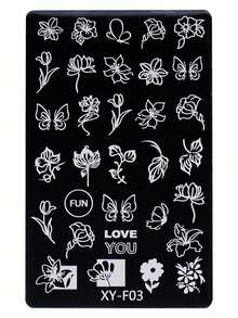 1pc Flower Nail Stamping Plate Tulip Spring Summer Flower Butterfly Image Steel Plate Y2K Nail Template DIY Printing Stencil Manicure Accessory Tool - Silver - View 5