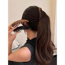 1pc Leopard Print Oversize Banana Hair Claw Clip, Caramel Color, Suitable For Thick Hair, Stylish, Chic, Casual, Travel, Photo Shoot, Everyday Use Hair Accessory, Claw Clips, Clips For Hair, Hair Slide, Hair Claws, School Stuff, Hair Accessories, Head Accessories, Hair Accessories For Women - 彩色 - 查看 9