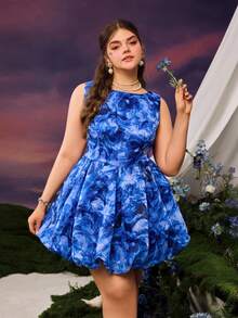 Faeriesty 优雅印花无袖派对连衣裙 - 藍色 - 查看 7