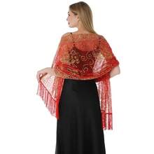 Abito da sera elegante con paillettes, scialle di colore unito in rete con nappe, mantella da sposa per feste, scialle da donna - Multicolore - Visualizzare 17