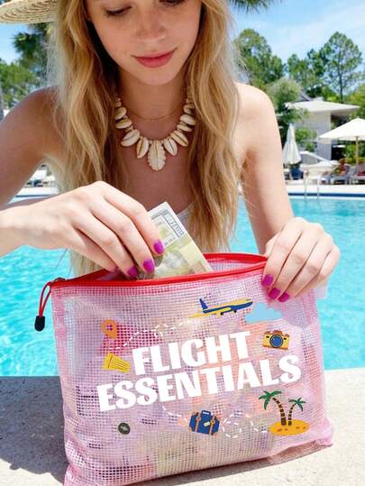 机场主题旅行收纳袋，网状化妆包及便携化妆包，透明整理袋洗漱包旅行袋，化妆包护肤包洗漱包收纳袋，旅行必备邮轮必备，适合空乘人员、学生、商务旅行和度假，旅行必备品，旅行爱好者礼物，情人节礼物，纪念品，伴娘礼物，斋月礼物