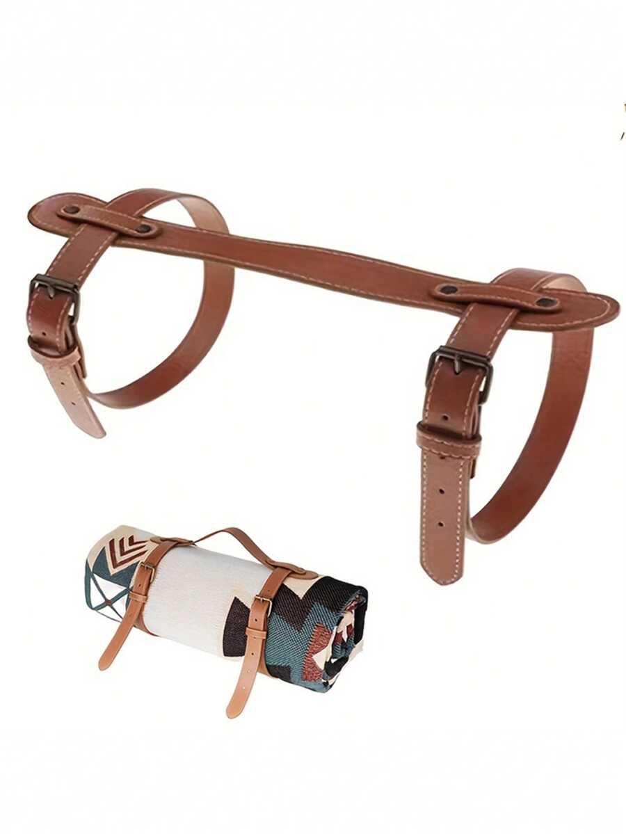 1pc Adjustable PU Leather Strap With Handle Design, Suitable For Picnic, Travel, Yoga Mat, Popular New Arrival