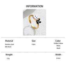 1枚不锈钢时尚可爱黑白兔子开口戒指，适合女性佩戴或作为礼物 - 金黃色 - 查看 6