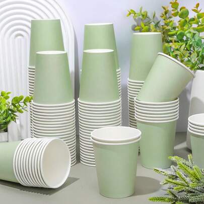 3/10/20/50/90pcs Disposable Moss Green Party Paper Cups, 9oz Beverage Cups, Cold Drink Cups, Coffee Cups, Water Cups, Suitable For Birthday Party, Holiday, Wedding, Back To School, Mother's Day