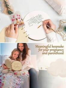 2件装 - 木质婴儿洗澡签到簿（中性设计），婴儿成长里程碑洗澡签到簿，附赠脚印印泥 - 复古签名系列，送给新手父母和准妈妈的贴心礼物 - 彩色 - 查看 4