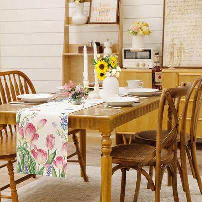 مفرش طاولة بتصميم زهور الزنبق الوردي والخزامى، ديكور موسمي عطري مائي لطاولة القهوة والمطبخ والمائدة المنزلية والحفلات، للاستخدام الداخلي والخارجي، بأحجام 13x35/13x47/13x72/13x90/13x108 بوصة