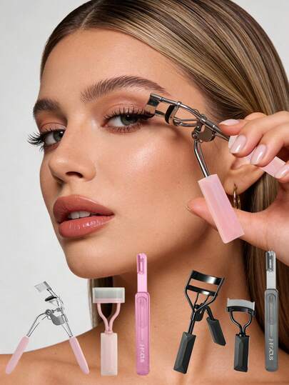 睫毛夹套装，包含钢制睫毛梳和可伸缩眉刀，适合所有眼型，持久卷翘，便携式化妆工具，女士和女孩的理想之选，精美礼品，旅行必备