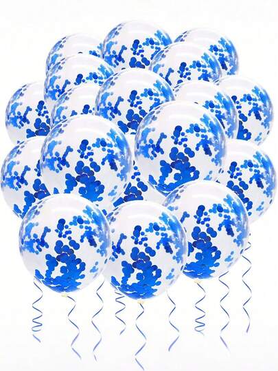 25/50个蓝色纸屑气球，25个12英寸厚透明乳胶气球，内含彩色纸屑，适用于毕业庆典、订婚派对、新娘送礼会、婴儿送礼会、生日派对装饰用品