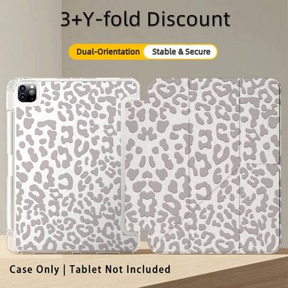 1pc 3+Y-Fold Tablet Case, Leopard Print Pattern, Multiple Support Methods, Compatible With Huawei MatePad SE 11", MatePad 11 Inch, MatePad Pro 12.2 2024, Honor Pad X9A 2025, Honor Pad 9, Honor Pad X9 Pro 2025, Pad 6, Pad SE 11", Pad 2 Pro 12", Pad 2 11", Galaxy